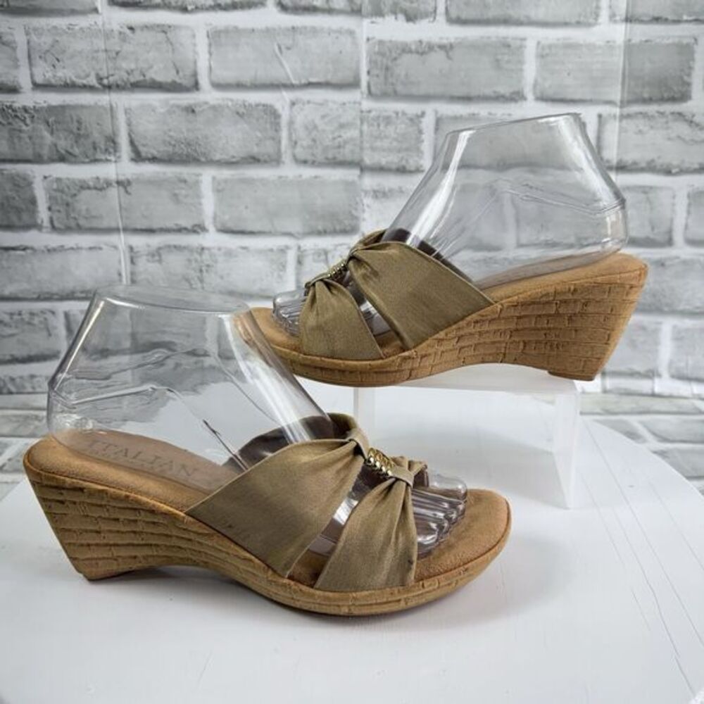 Italian Shoemaker Women's Size 8 Gold Cork Like Rhinestone Wedge Heel Sandal
